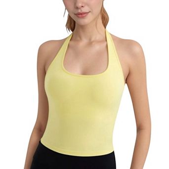 Women's Halter Neck Cropped Tank Top with Built-In Bra and Stretch Fabric for Workout or Casual Wear