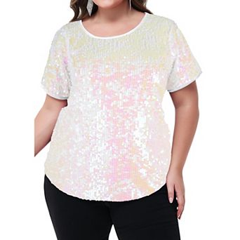 Women's Plus Size Short Sleeve Sequin Top Round Neck
