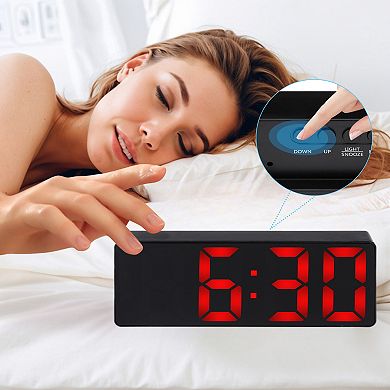 Small Digital Alarm Clock for Bedroom with Big Numbers Display, Dimmable, 12/24H, 6.3x2.4x1 inch