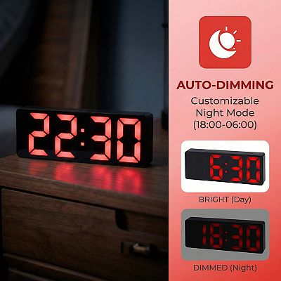 Large Digital Alarm Clock Big Numbers for Seniors Impaired, 3