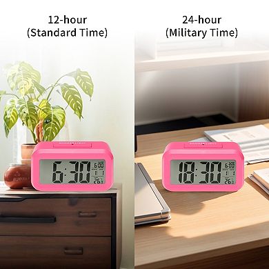 Small Digital Alarm Clock with Big Numbers Display, Temperature, Snooze, 12/24H, 5.5x2.8x1.8 inch