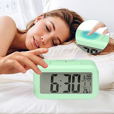 Small Digital Alarm Clock with Big Numbers Display, Temperature, Snooze, 12/24H, 5.5x2.8x1.8 inch