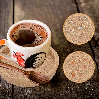 4pcs Cork Coaster With Lip for Drinks Absorbent, 4 Inches Heat Resistant Reusable Coaster, Brown