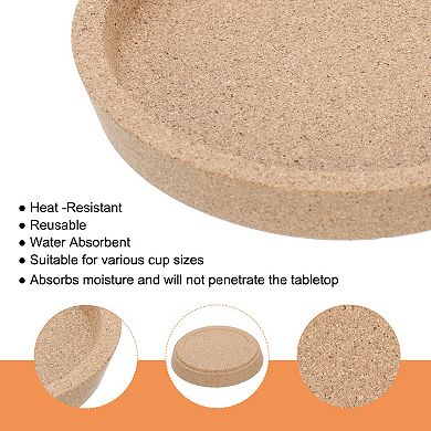 4pcs Cork Coaster With Lip for Drinks Absorbent, 4 Inches Heat Resistant Reusable Coaster, Brown