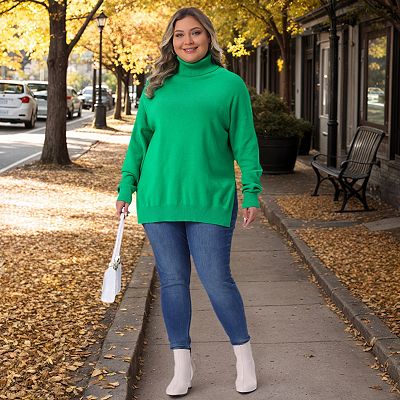 Plus Size Warm Sweaters for Women Turtle Neck Long Sleeve Side