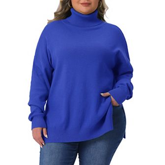 Plus Size Warm Sweaters for Women Turtle Neck Long Sleeve Side Slit Casual Loose Pullover Knit Top