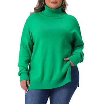 Plus Size Warm Sweaters for Women Turtle Neck Long Sleeve Side Slit Casual Loose Pullover Knit Top
