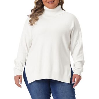 Plus Size Warm Sweaters for Women Turtle Neck Long Sleeve Side Slit Casual Loose Pullover Knit Top