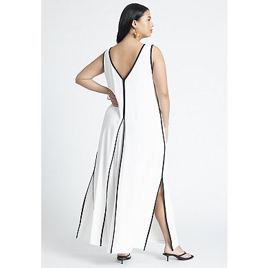 ELOQUII Women's Plus Size V Neck Gauze Maxi Dress