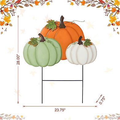 Glitzhome Stacked Pumpkin Yard Stake, Metal Garden Stake for Fall Harvest