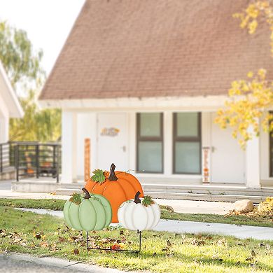 Glitzhome Stacked Pumpkin Yard Stake, Metal Garden Stake for Fall Harvest