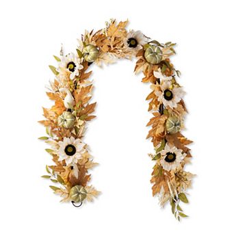 Glitzhome 72"L Decorative Garland for Fall, Neutral Sunflower, Pumpkin and Leaf Garland