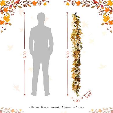 Glitzhome 72"L Decorative Garland for Fall, Neutral Sunflower, Pumpkin and Leaf Garland