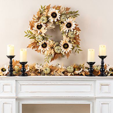 Glitzhome 72"L Decorative Garland for Fall, Neutral Sunflower, Pumpkin and Leaf Garland