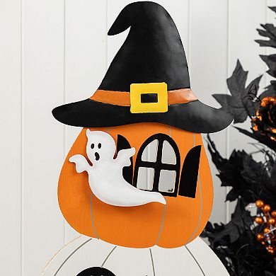 Glitzhome 35"H Pumpkin Haunted House Porch Decor, Wooden Halloween Decor