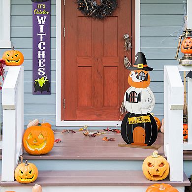 Glitzhome 35"H Pumpkin Haunted House Porch Decor, Wooden Halloween Decor