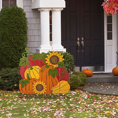 Glitzhome 41.75"H Fall Metal Yard Sign Stake, Pumpkin Patch Combo Garden Decor