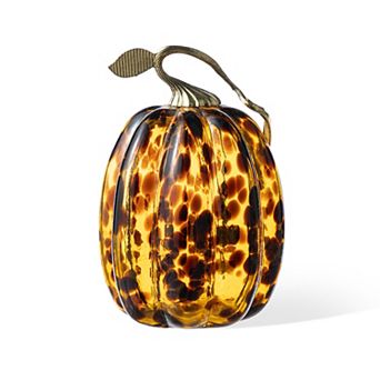Glitzhome Amber Dots Glass Pumpkin Table Decor, 7.75"H Decorative Ornaments for Fall & Harvest