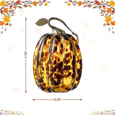 Glitzhome Amber Dots Glass Pumpkin Table Decor, 7.75"H Decorative Ornaments for Fall & Harvest