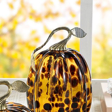 Glitzhome Amber Dots Glass Pumpkin Table Decor, 7.75"H Decorative Ornaments for Fall & Harvest