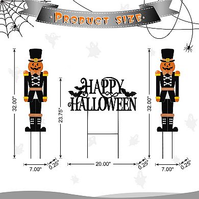 Glitzhome Set of 3 Nutcracker and HAPPY HALLOWEEN Yard Stakes
