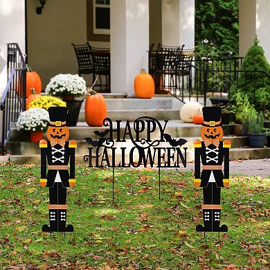 Glitzhome Set of 3 Nutcracker and HAPPY HALLOWEEN Yard Stakes