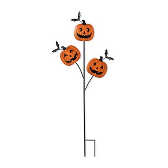 Glitzhome 39.50"H Pumpkins with Spring Bats Yard Stake, Halloween Metal Garden Stake