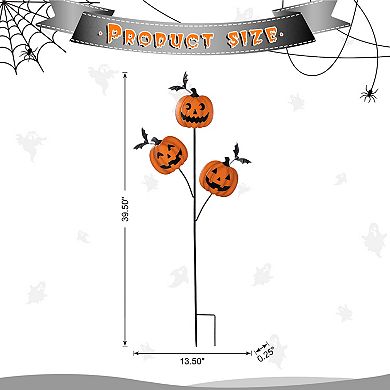 Glitzhome 39.50"H Pumpkins with Spring Bats Yard Stake, Halloween Metal Garden Stake