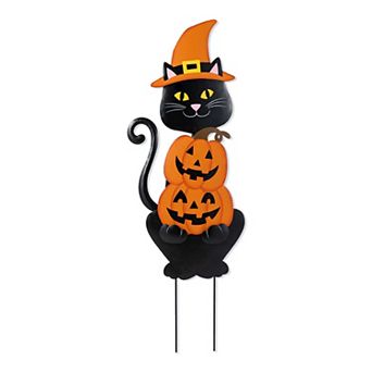 Glitzhome 36"H Black Cat and Stacked Pumpkin Yard Stake, Halloween Metal Garden Decor