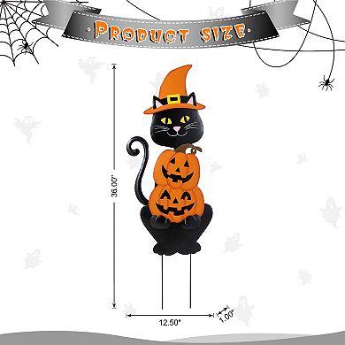 Glitzhome 36"H Black Cat and Stacked Pumpkin Yard Stake