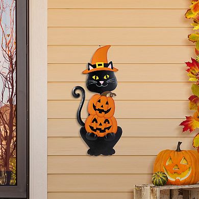 Glitzhome 36"H Black Cat and Stacked Pumpkin Yard Stake
