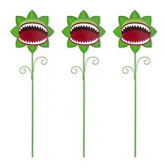 Glitzhome 24"H Set of 3 Chomper Yard Stakes, Halloween Metal Lawn Stakes