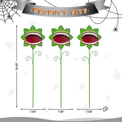 Glitzhome 24"H Set of 3 Chomper Yard Stakes, Halloween Metal Lawn Stakes