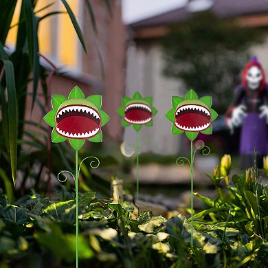 Glitzhome 24"H Set of 3 Chomper Yard Stakes, Halloween Metal Lawn Stakes