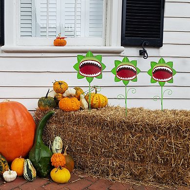 Glitzhome 24"H Set of 3 Chomper Yard Stakes, Halloween Metal Lawn Stakes