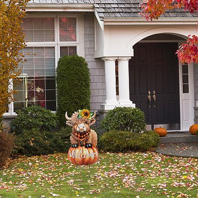 Glitzhome 29.75"H Metal Highland Cow Yard Stake, "Welcome" Wall Décor for Fall Harvest