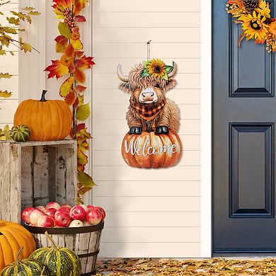 Glitzhome 29.75"H Metal Highland Cow Yard Stake, "Welcome" Wall Décor for Fall Harvest
