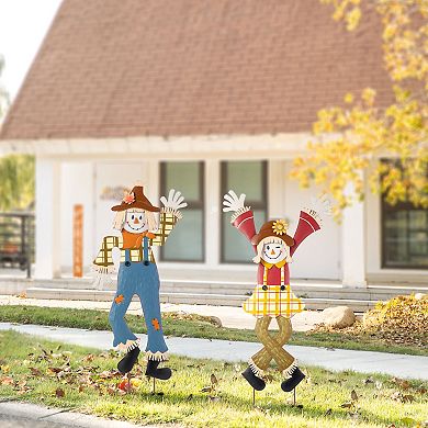 Glitzhome Scarecrow Yard Stake, 36"H Metal Garden Stake for Fall/Thanksgiving