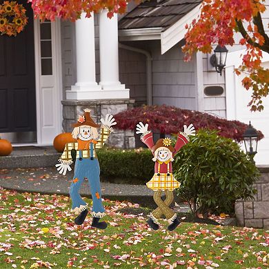 Glitzhome Scarecrow Yard Stake, 36"H Metal Garden Stake for Fall/Thanksgiving