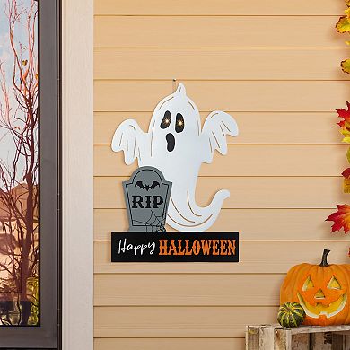 Glitzhome 32.25"H Lighted Ghost Tombstone Yard Stake, Halloween Metal Garden Stake