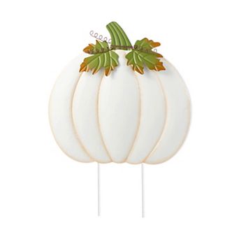 Glitzhome 39.5"H Ivory Pumpkin Yard Stake, Oversized Metal Wall Decor for Fall Harvest