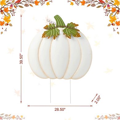 Glitzhome 39.5"H Ivory Pumpkin Yard Stake, Oversized Metal Wall Decor for Fall Harvest