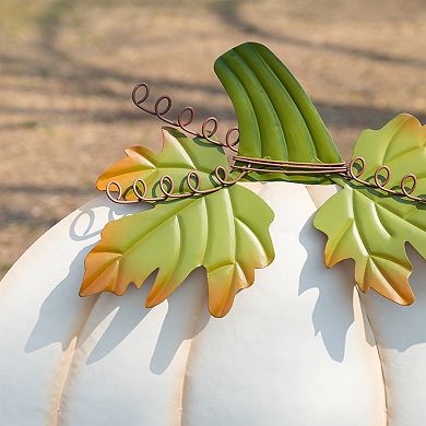 Glitzhome 39.5"H Ivory Pumpkin Yard Stake, Oversized Metal Wall Decor for Fall Harvest
