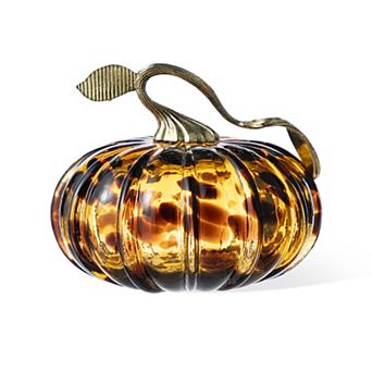 Glitzhome 5.50"D Amber Dots Glass Pumpkin, Table Accent Home Decor for Fall & Harvest