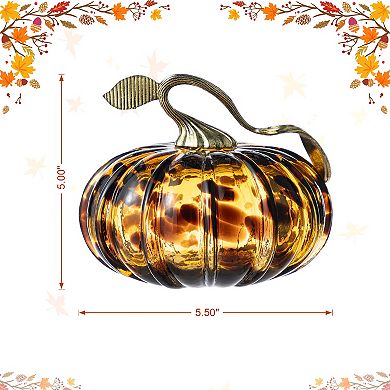 Glitzhome 5.50"D Amber Dots Glass Pumpkin, Table Accent Home Decor for Fall & Harvest