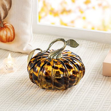 Glitzhome 5.50"D Amber Dots Glass Pumpkin, Table Accent Home Decor for Fall & Harvest