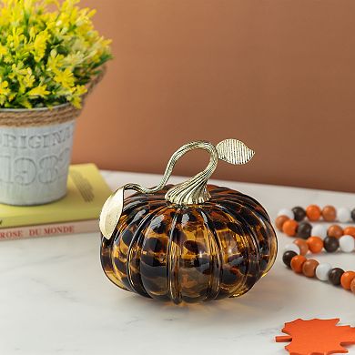 Glitzhome 5.50"D Amber Dots Glass Pumpkin, Table Accent Home Decor for Fall & Harvest