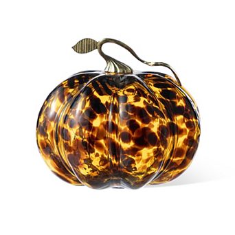 Glitzhome 9.5"D Amber Dots Glass Pumpkin, Special and Unique Glass Pumpkin Table Decor