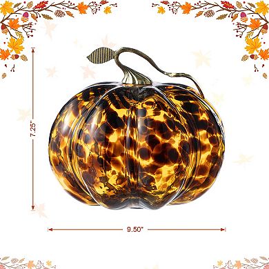 Glitzhome 9.5"D Amber Dots Glass Pumpkin, Special and Unique Glass Pumpkin Table Decor