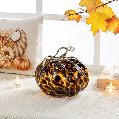 Glitzhome 9.5"D Amber Dots Glass Pumpkin, Special and Unique Glass Pumpkin Table Decor